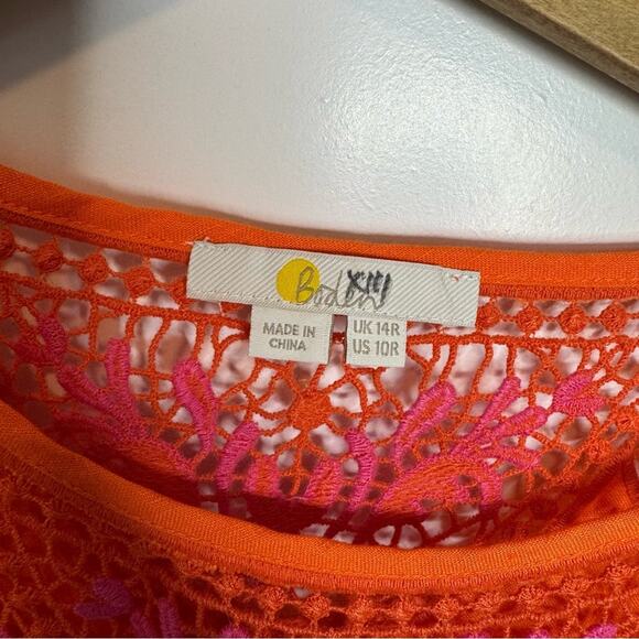 Boden Fleur Orange Pink 100% Linen Pockets Mini Dress Sundress Size 10 - Picture 3 of 7